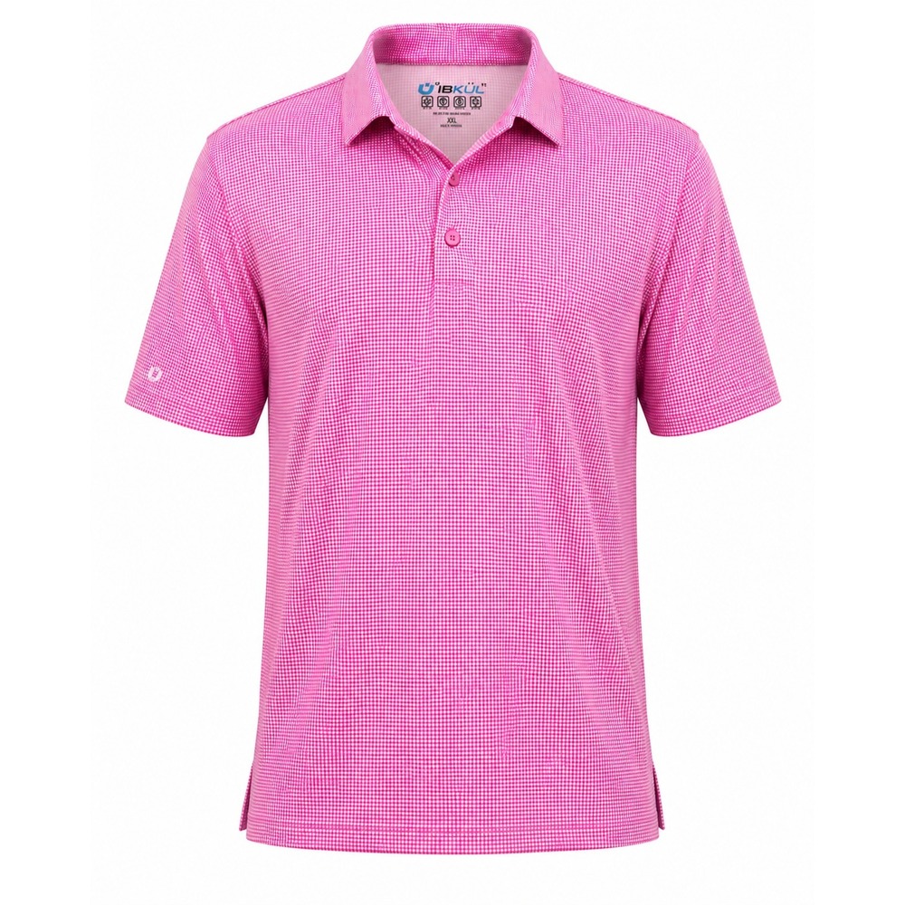 IBKUL Men's‎ XXL Pink Gingham Performance Polo Shirt UPF 50+ Golf Preppy
